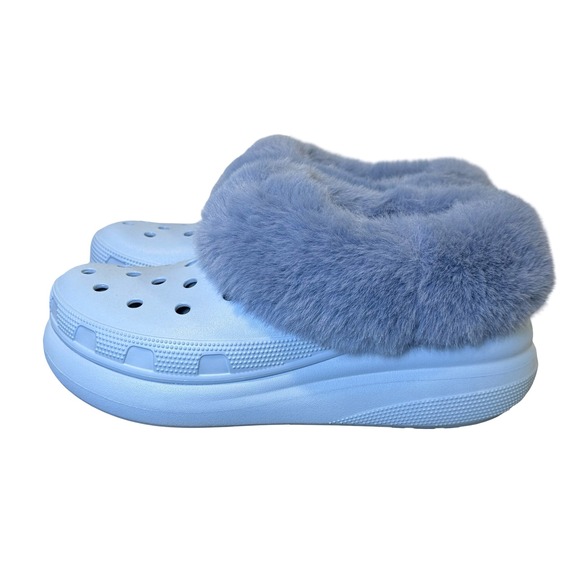 Crocs Furever Crush Clog Blue Calcite Fur Lined Platform Comfort Shoes W9/M7 - Picture 5 of 9